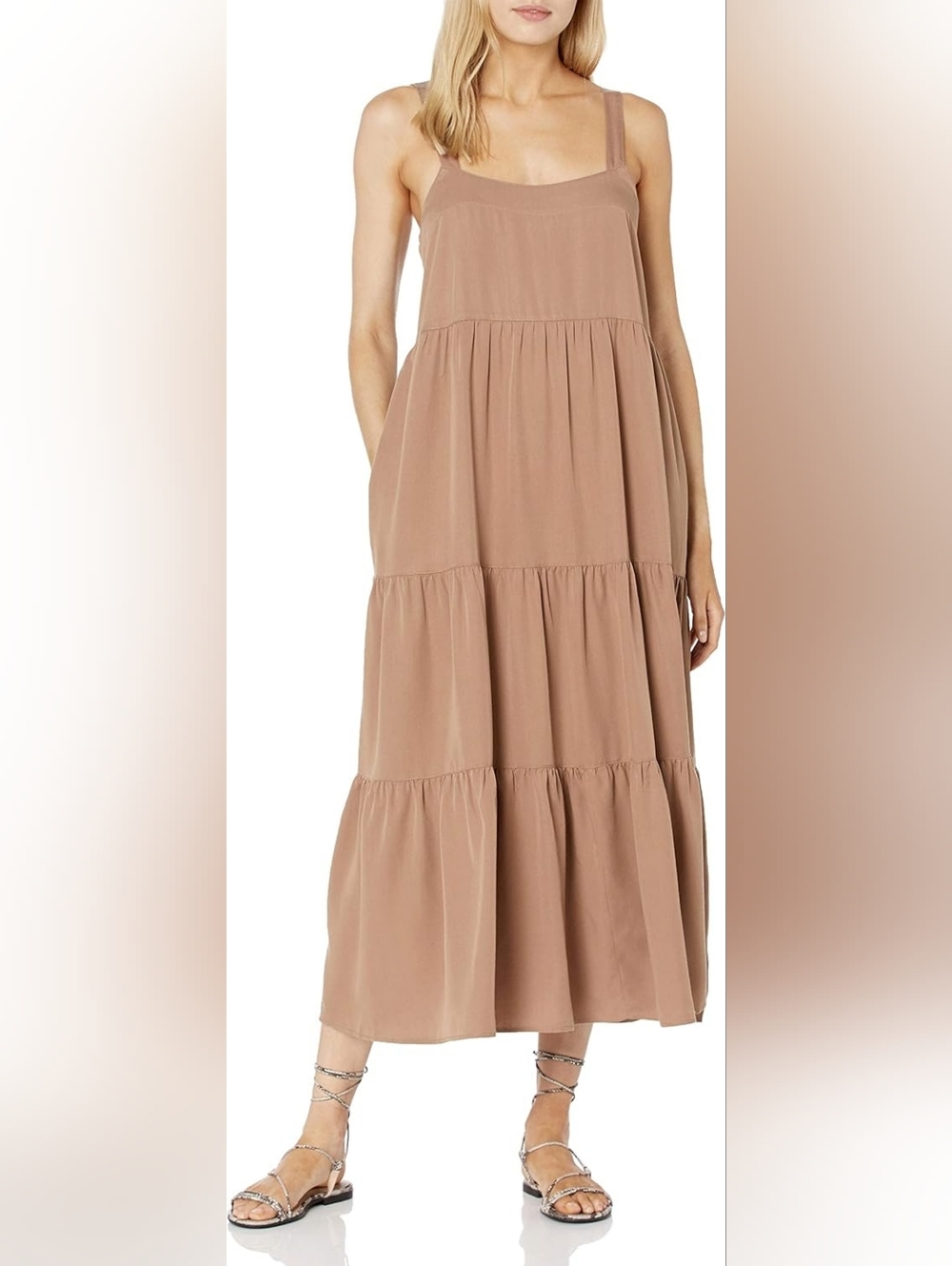 The Drop BRITT dress In Mushroom Size S. Tiered Strappy Maxi Dress